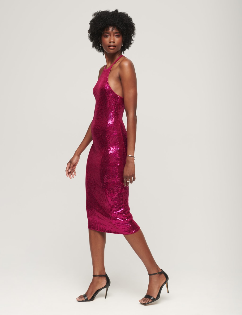 Pink sequin halter dress online