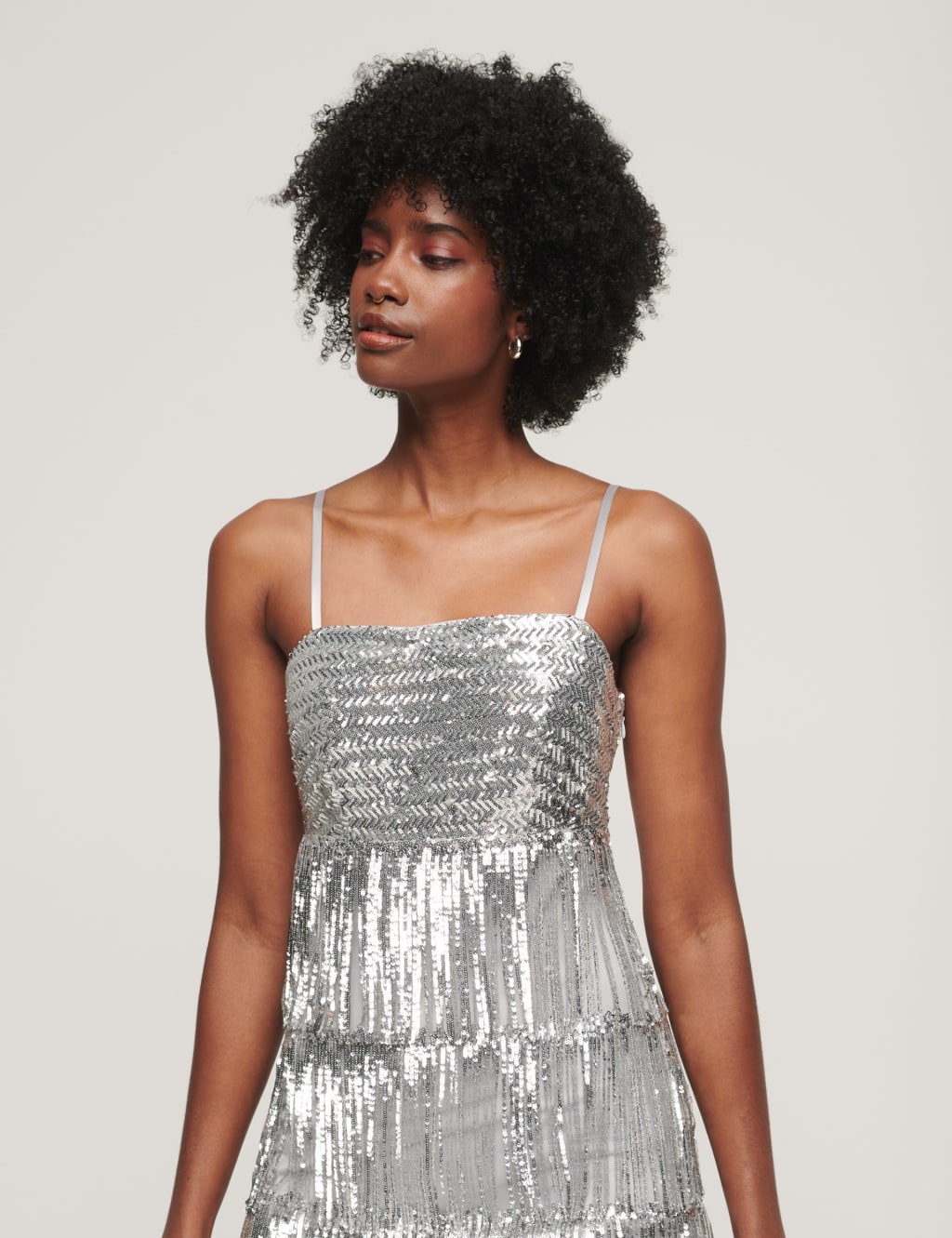 Sequin Square Neck Mini Tiered Dress 4 of 6