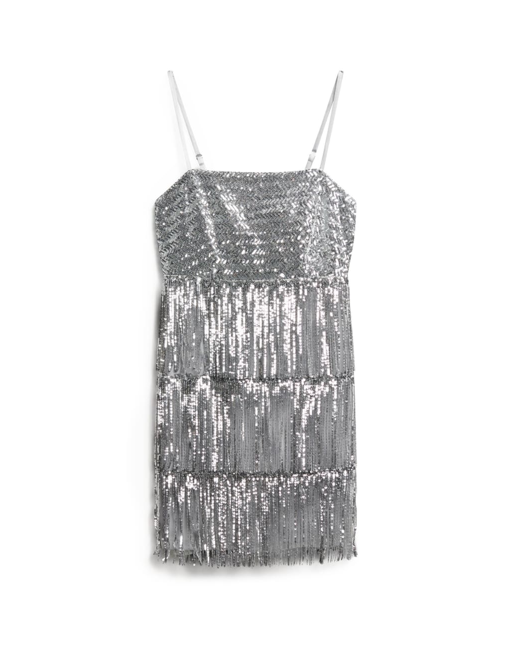 Sequin Square Neck Mini Tiered Dress 2 of 6