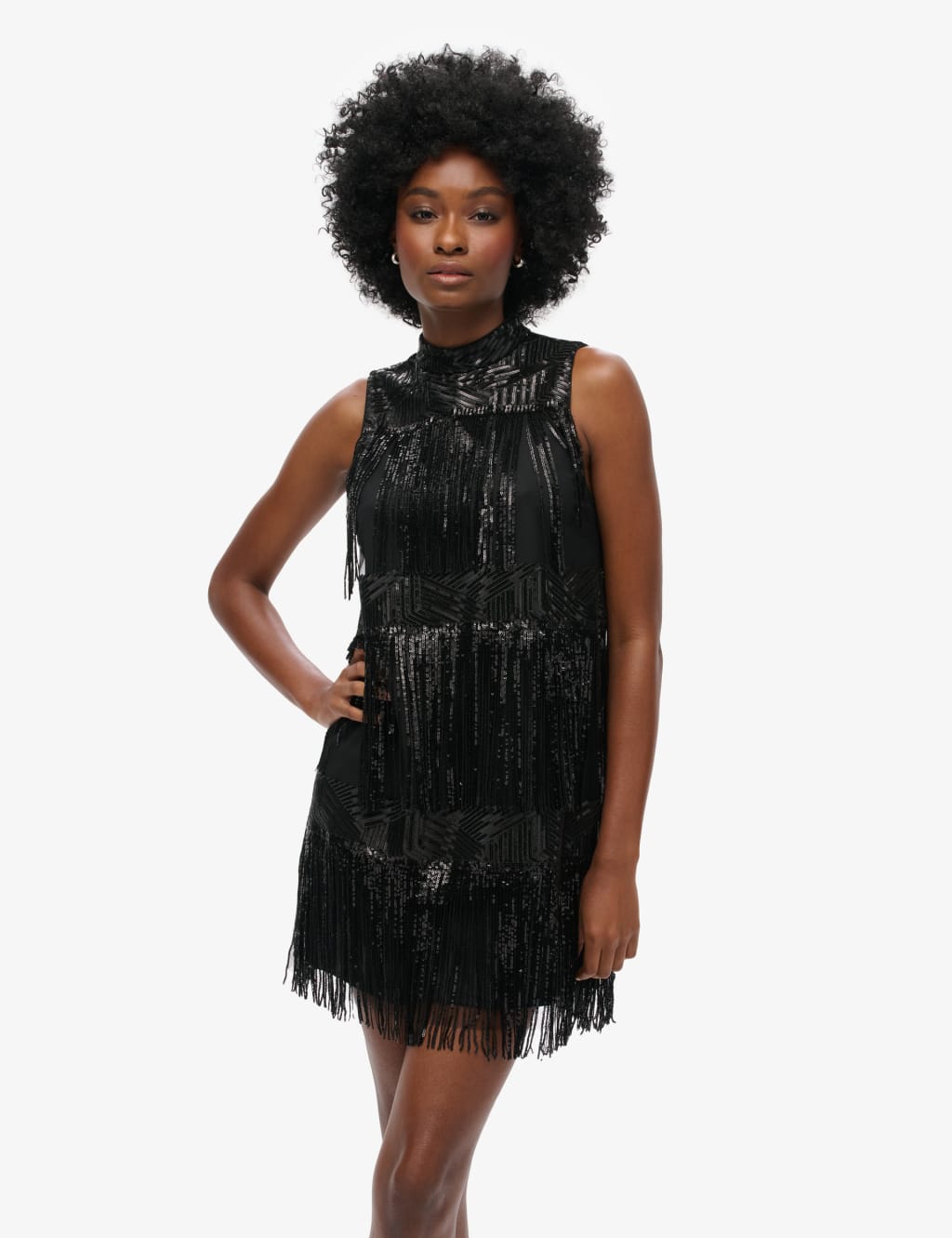 Sequin High Neck Mini Tiered Dress 1 of 8