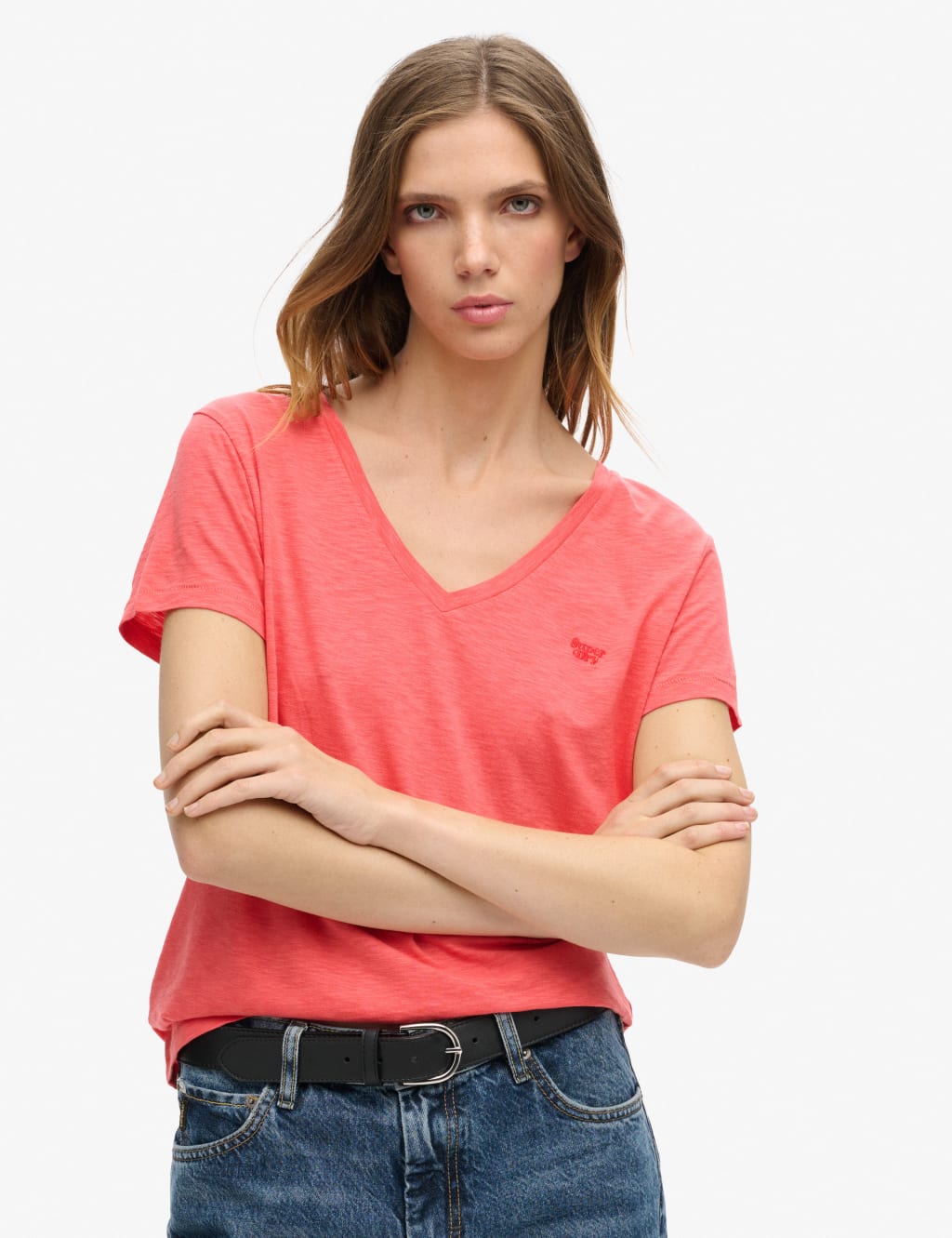 Cotton Rich Embroidered V-Neck T-Shirt 1 of 6
