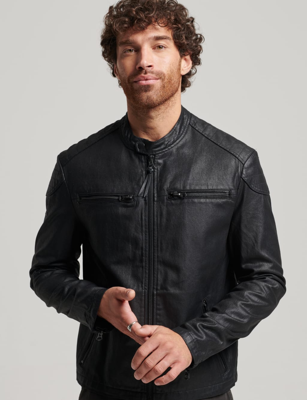 Superdry denim biker jacket sale