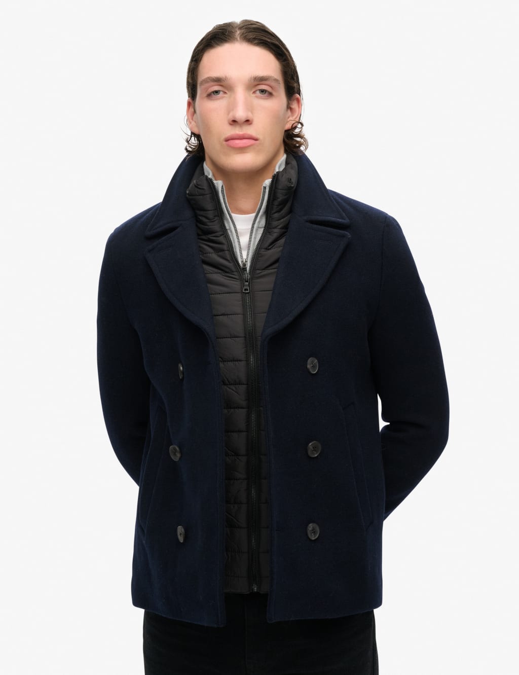 Wool Rich Removable Gilet Peacoat Superdry M S
