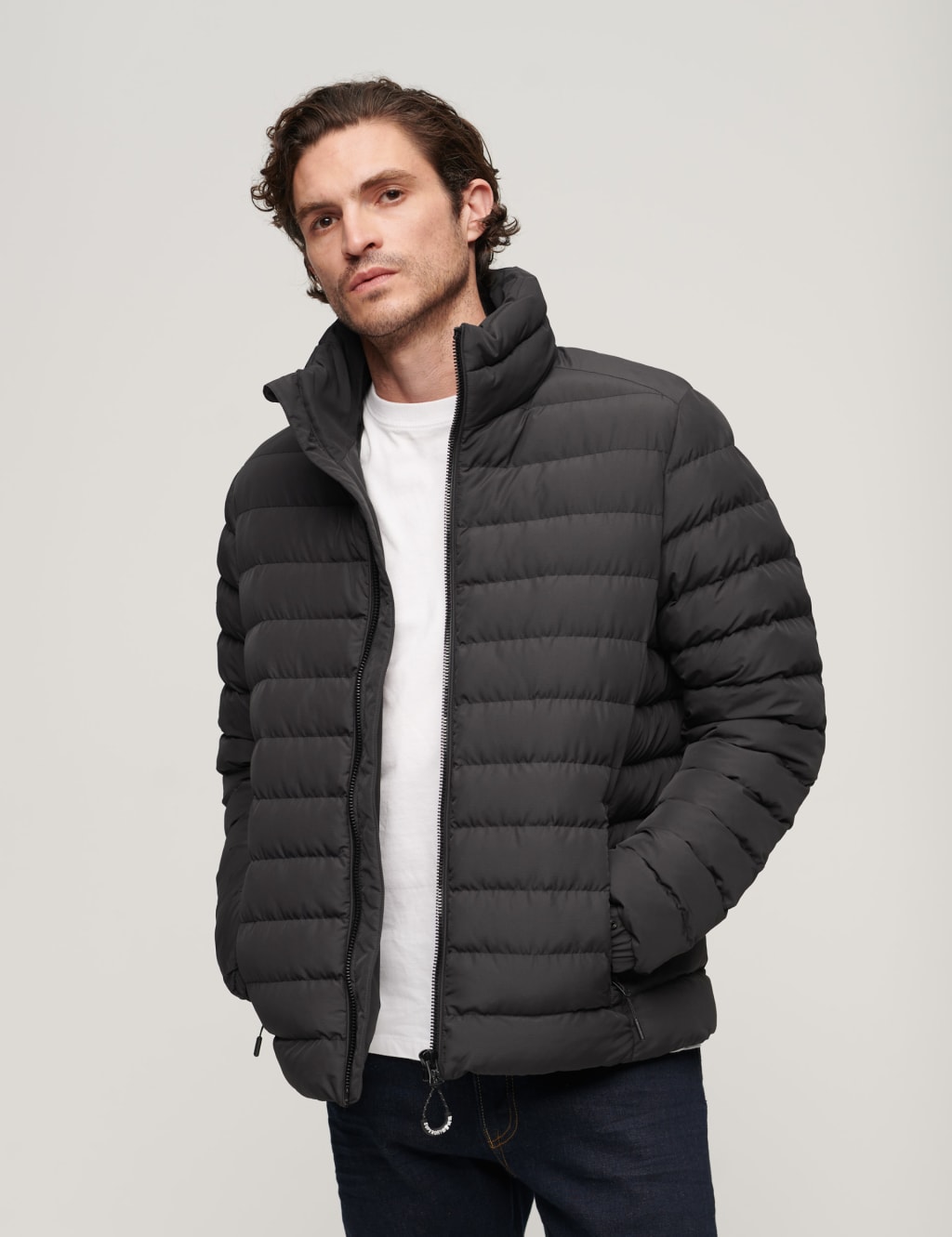 Superdry black funnel neck puffer jacket on sale