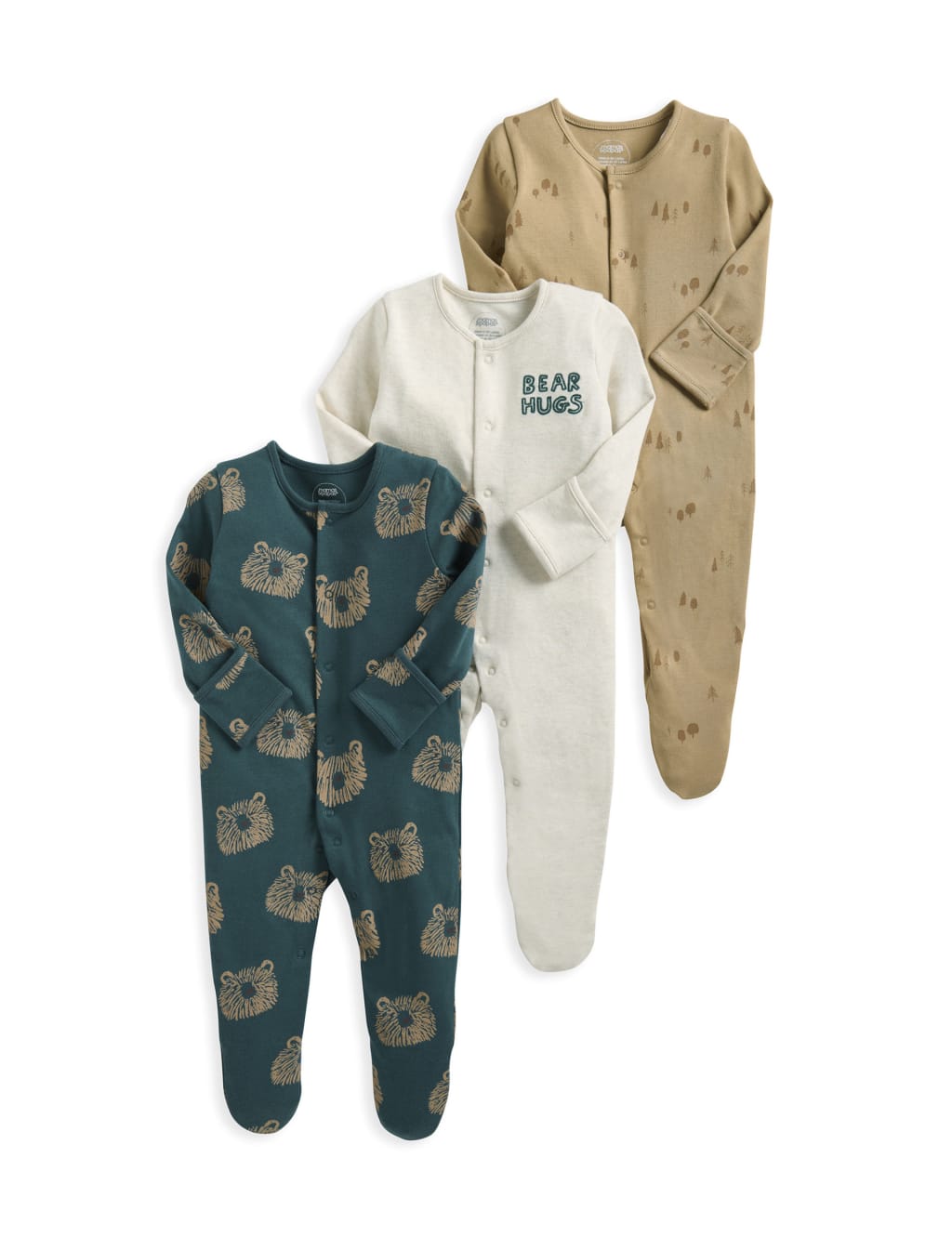 3pk Pure Cotton Bear Sleepsuits (0-24 Mths) 2 of 2