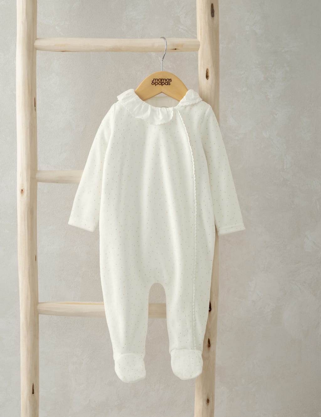 Cotton Rich Velour Spot Sleepsuit (0-12 Mths) 1 of 4