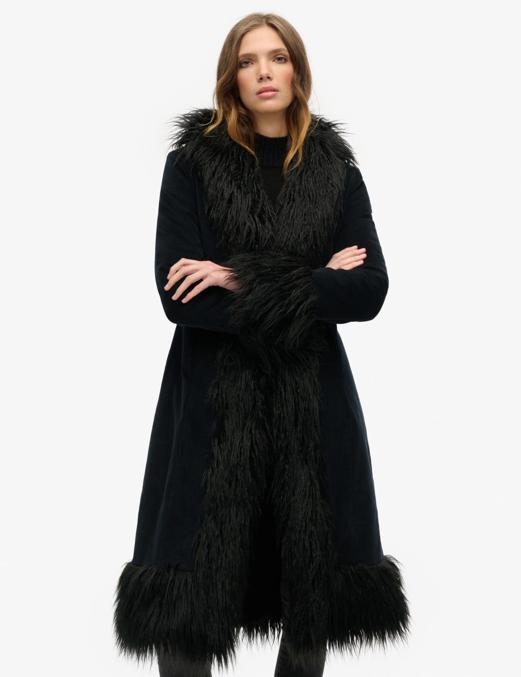 Coat with faux fur inside sales