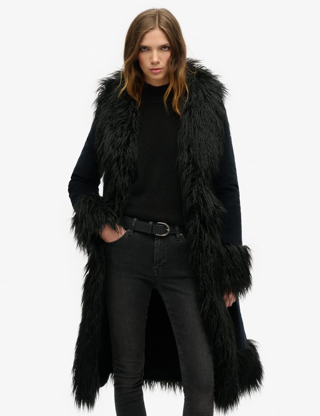 Faux Fur Lined Longline Coat Superdry M S