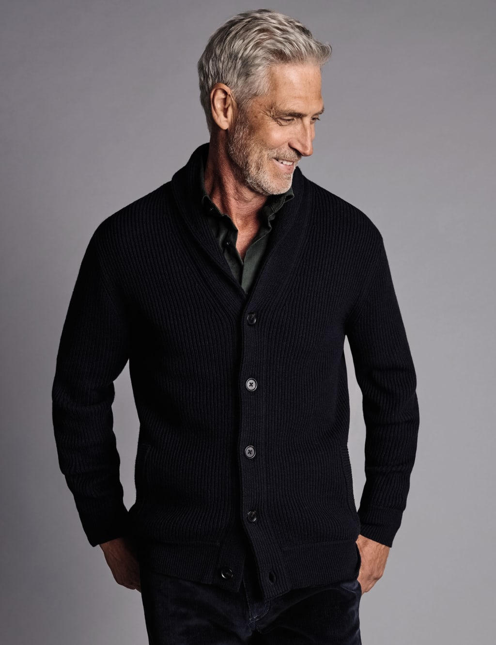 Merino wool shawl collar cardigan top