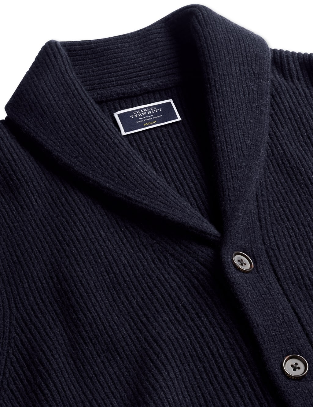 Pure Merino Wool Rib Shawl Collar Cardigan