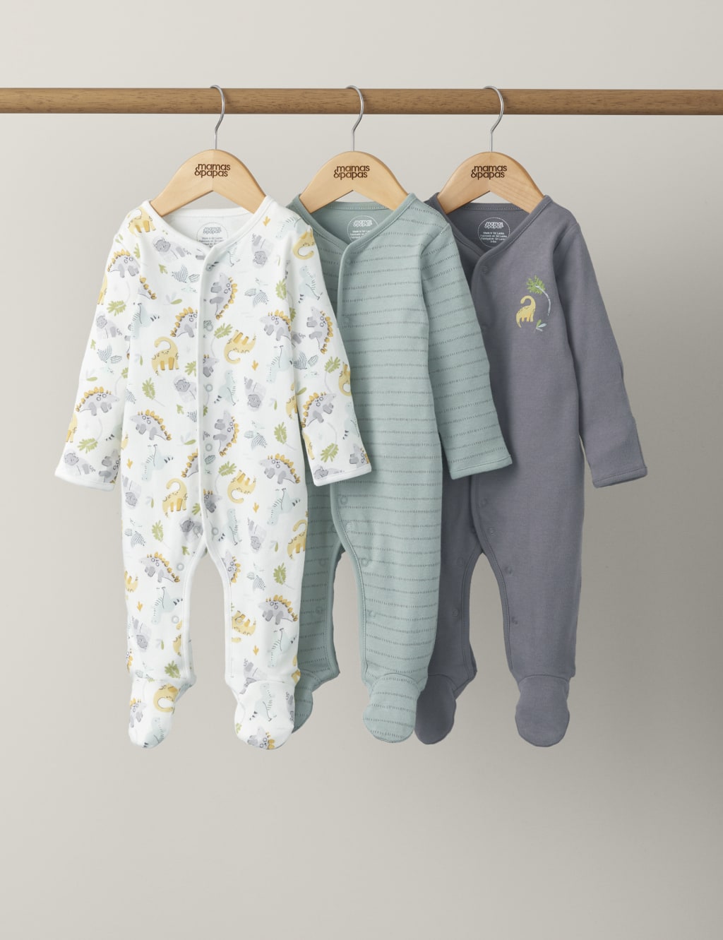 3pk Pure Cotton Dinosaur Sleepsuits (7lbs-2 Yrs) 1 of 2