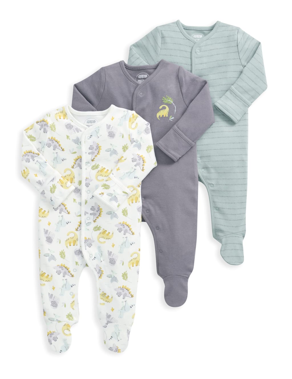 3pk Pure Cotton Dinosaur Sleepsuits (7lbs-2 Yrs) 2 of 2