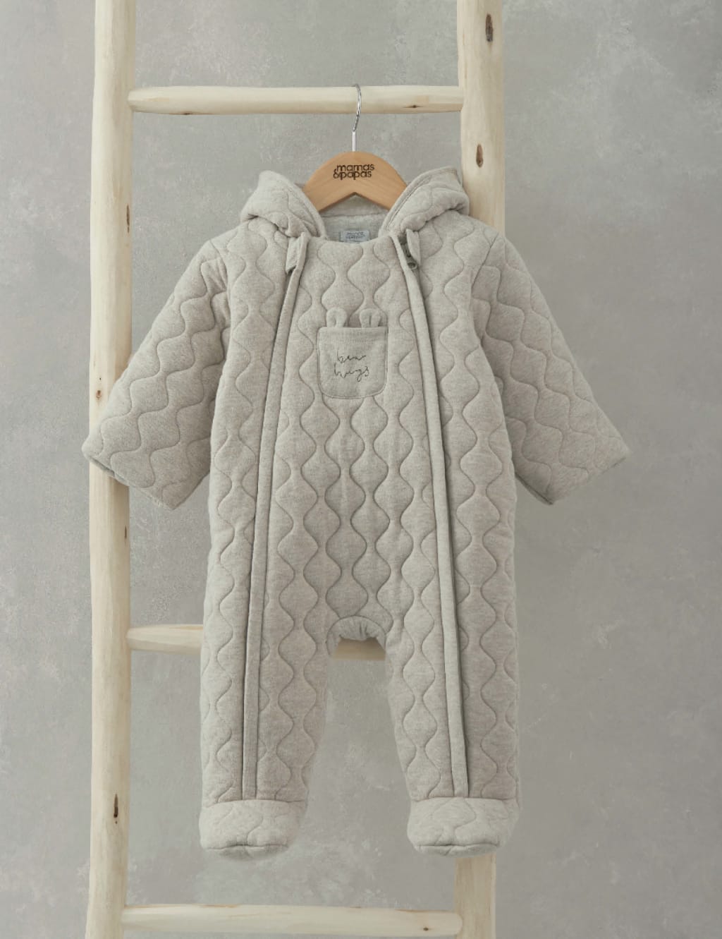 Pure Cotton Quilted Hooded Pramsuit (7lbs-1 Yrs) 1 of 2
