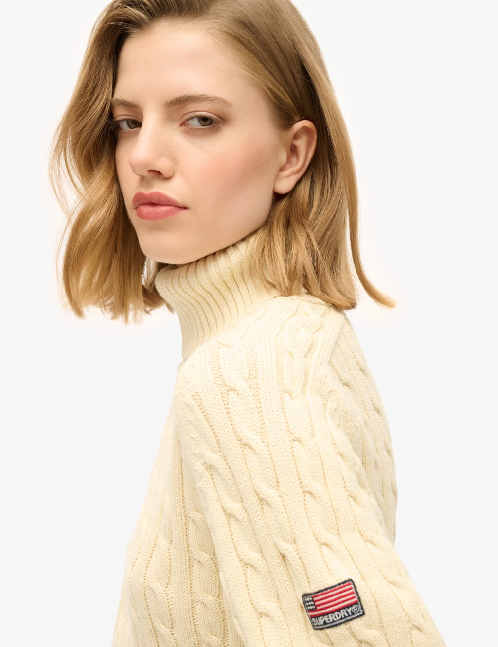 Pure Cotton Cable Knit Roll Neck Jumper 5 of 6