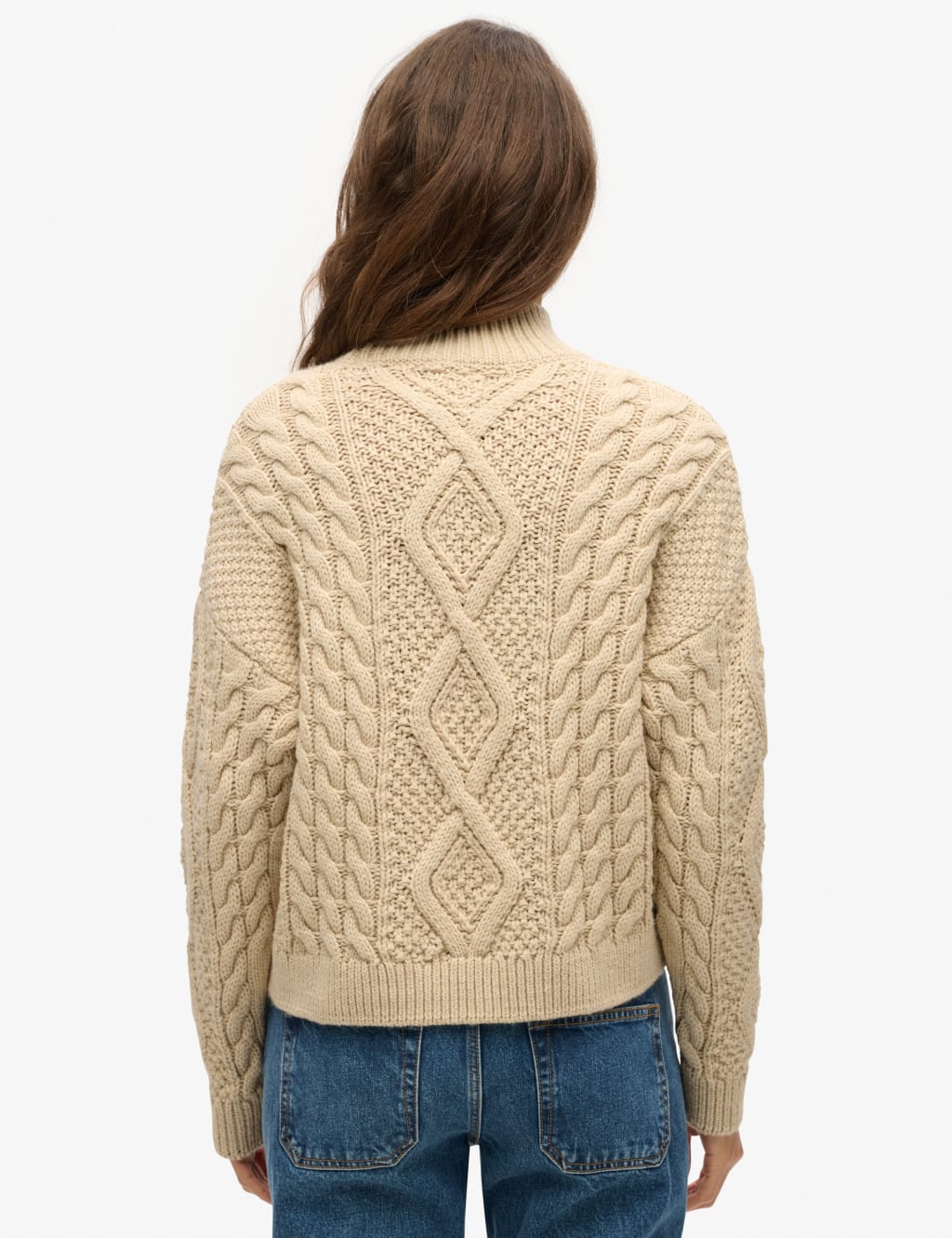 Cable Knit Funnel Neck Jumper with Wool 2 of 6