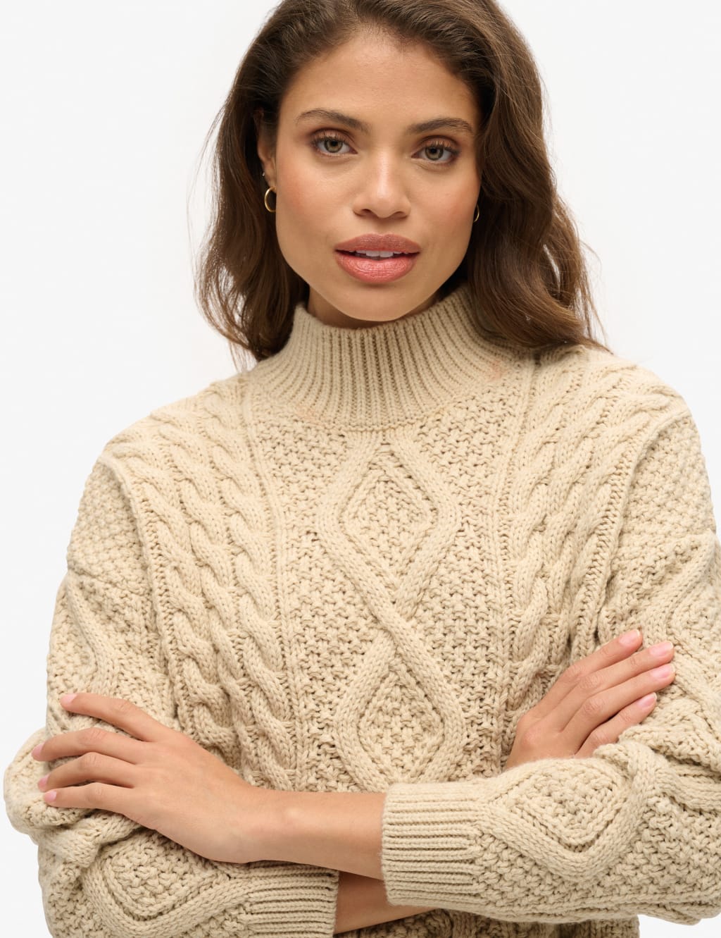 Cable Knit Funnel Neck Jumper with Wool 3 of 6