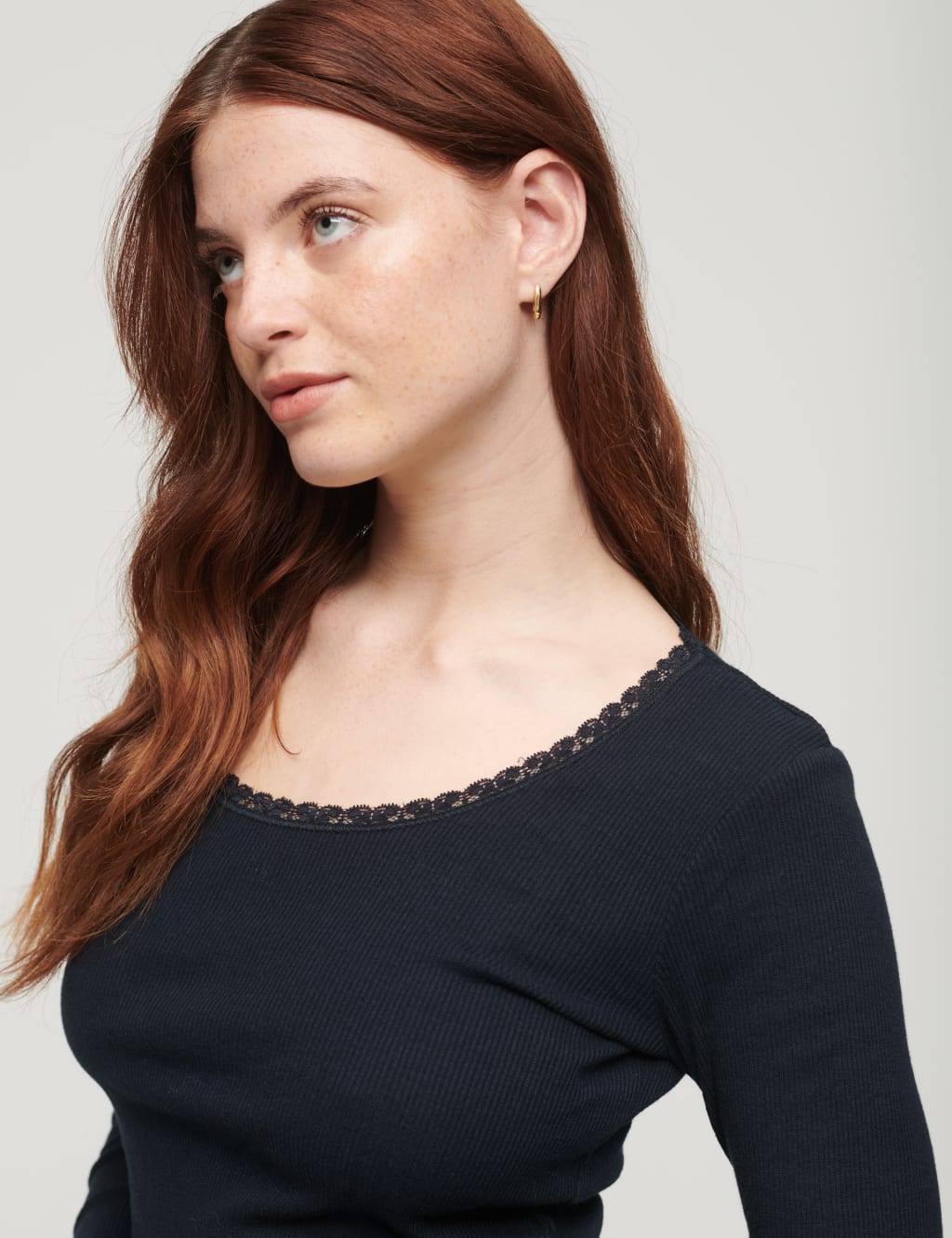 Cotton Rich Ribbed Lace Trim Top 3 of 3