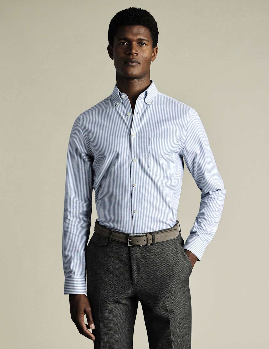 Slim Fit Cotton Rich Striped Oxford Shirt 1 of 6