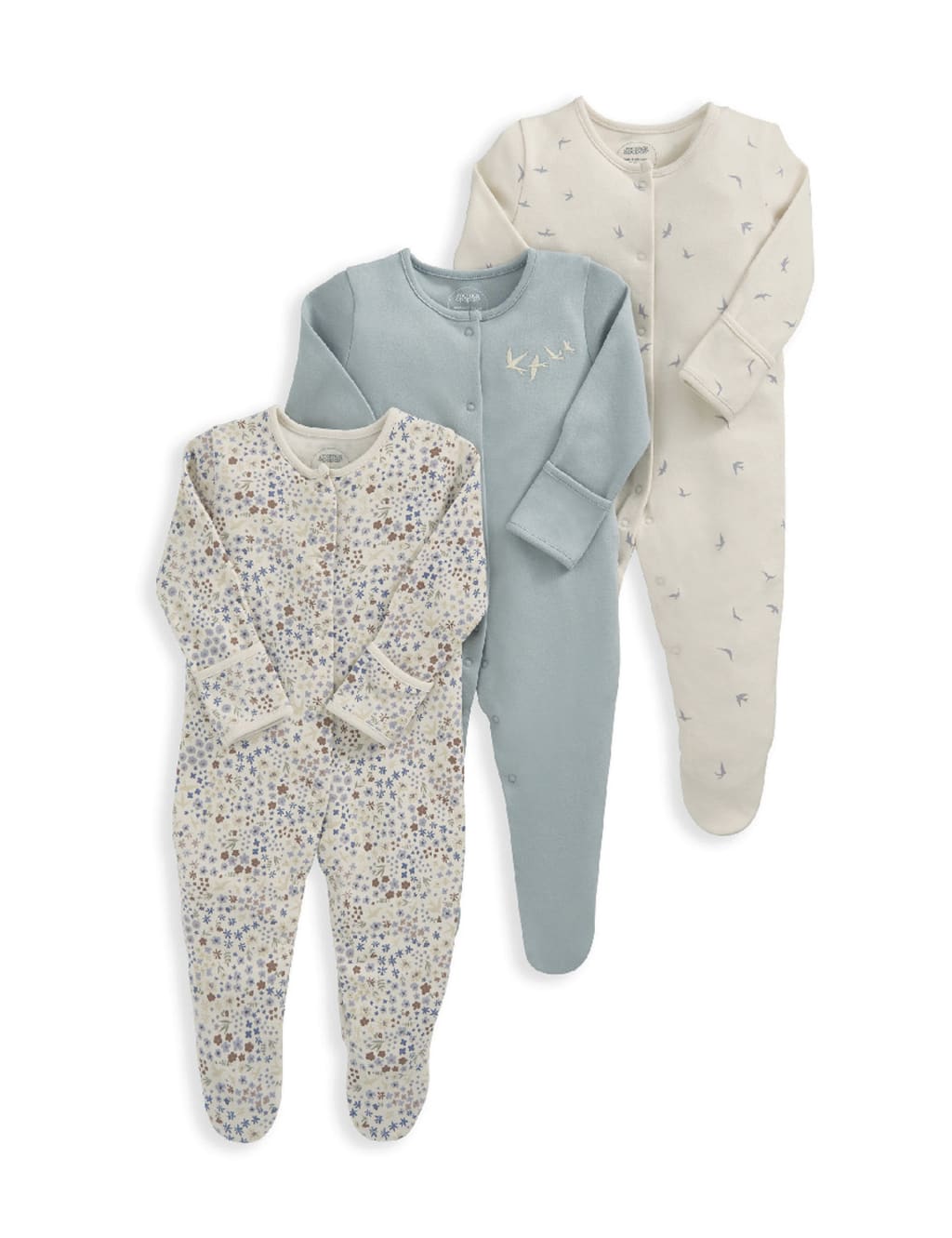 3pk Pure Cotton Floral & Bird Sleepsuits (0-24 Mths) 2 of 2