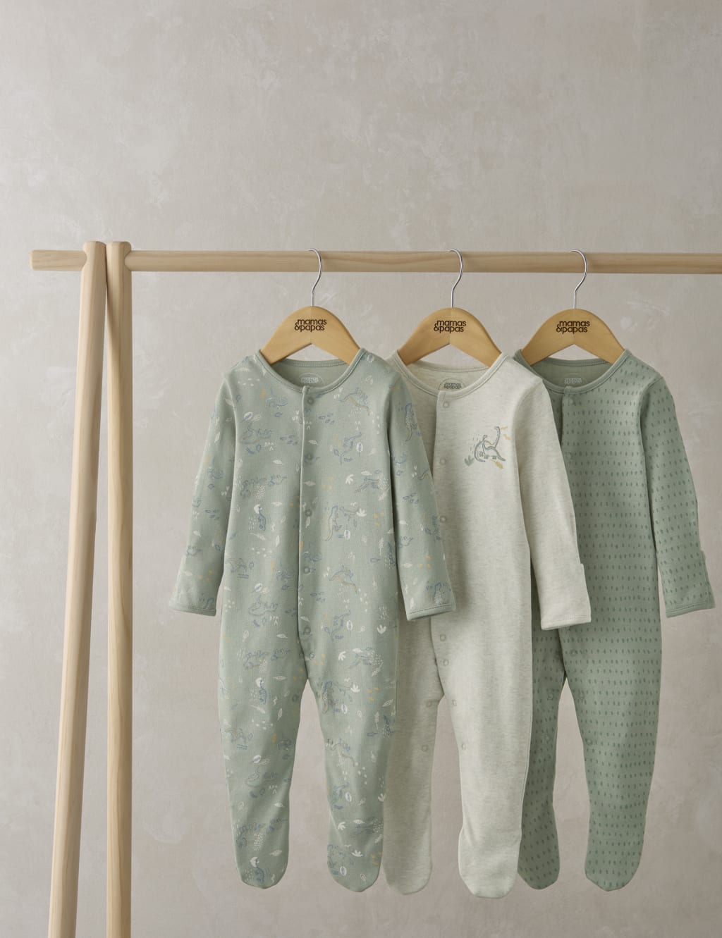 3pk Pure Cotton Dinosaur Sleepsuits (0-24 Mths) 1 of 2