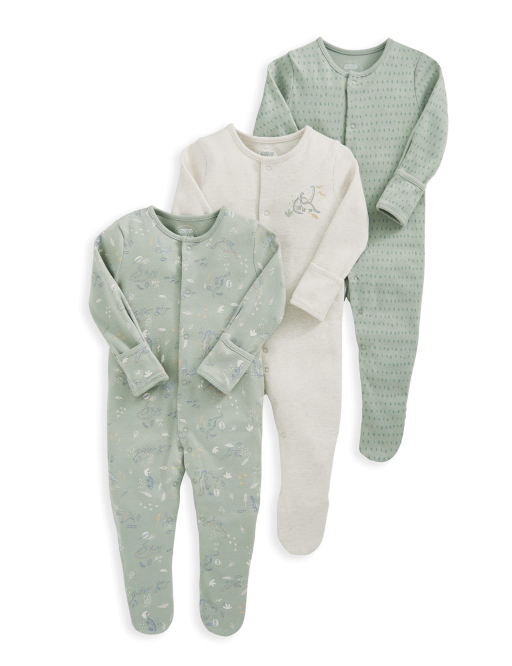 3pk Pure Cotton Dinosaur Sleepsuits (0-24 Mths) 2 of 2