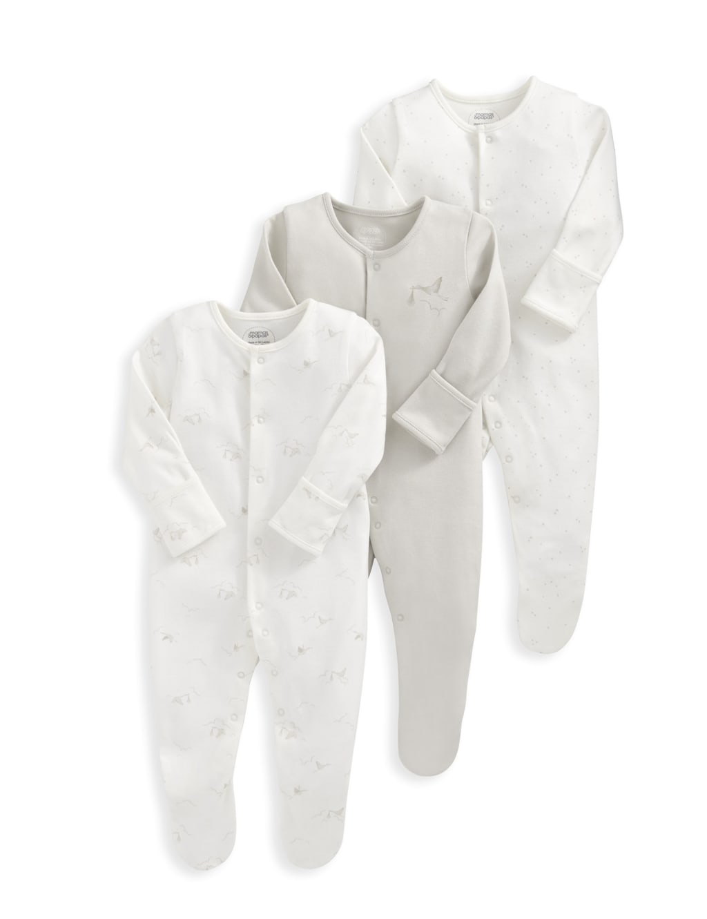 3pk Pure Cotton Stork Print Sleepsuits (0-24 Mths) 2 of 2