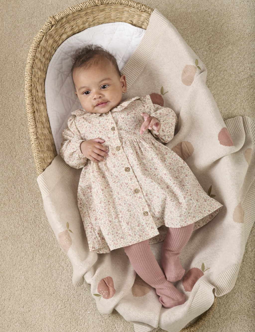 Pure Cotton Floral Cord Dress with Tights (0-12 Mths) 4 of 5