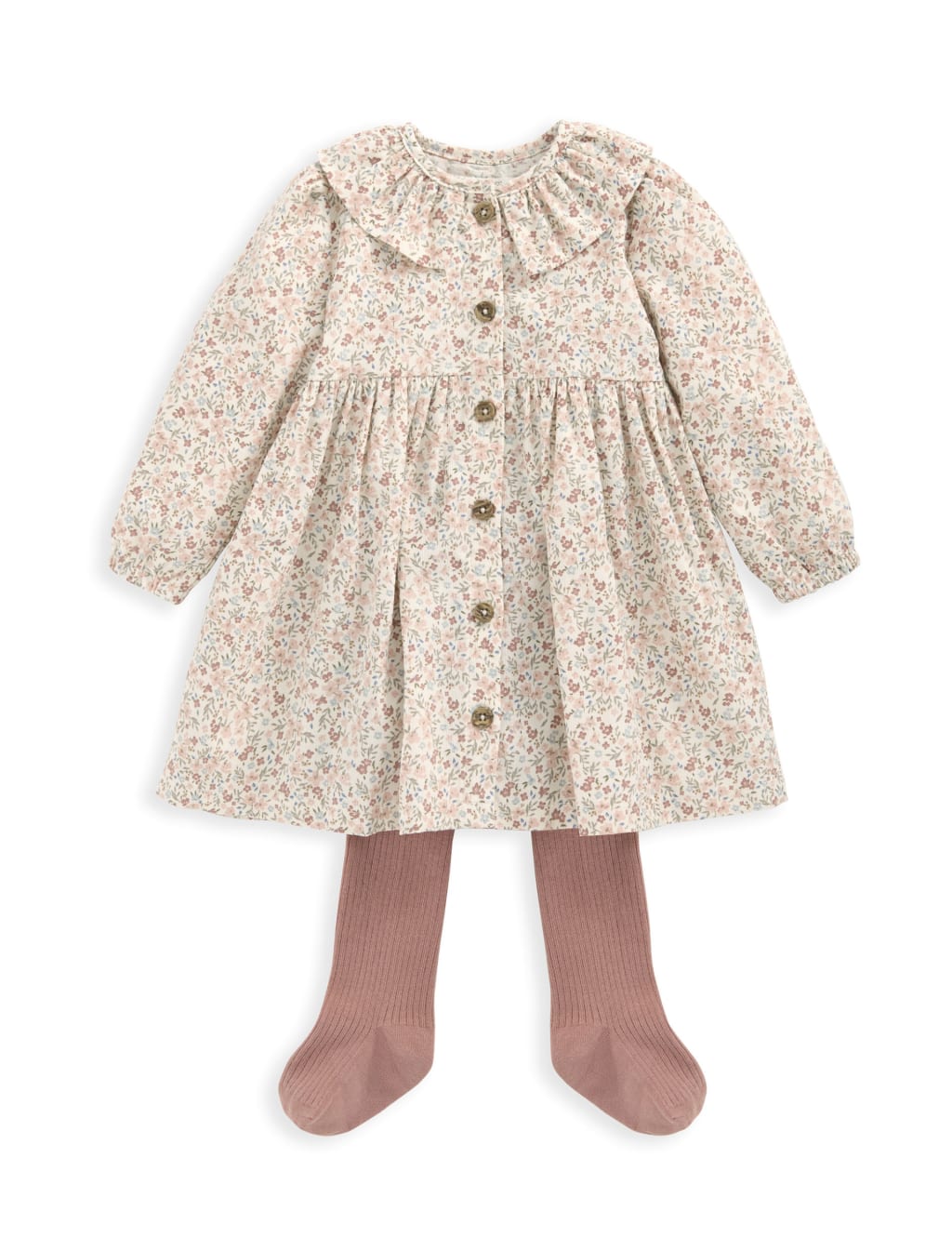 Pure Cotton Floral Cord Dress with Tights (0-12 Mths) 5 of 5