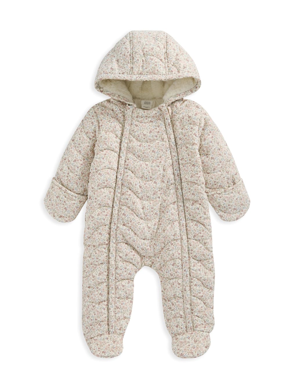 Pure Cotton Floral Hooded Padded Pramsuit (7lbs-12 Mths) 2 of 2