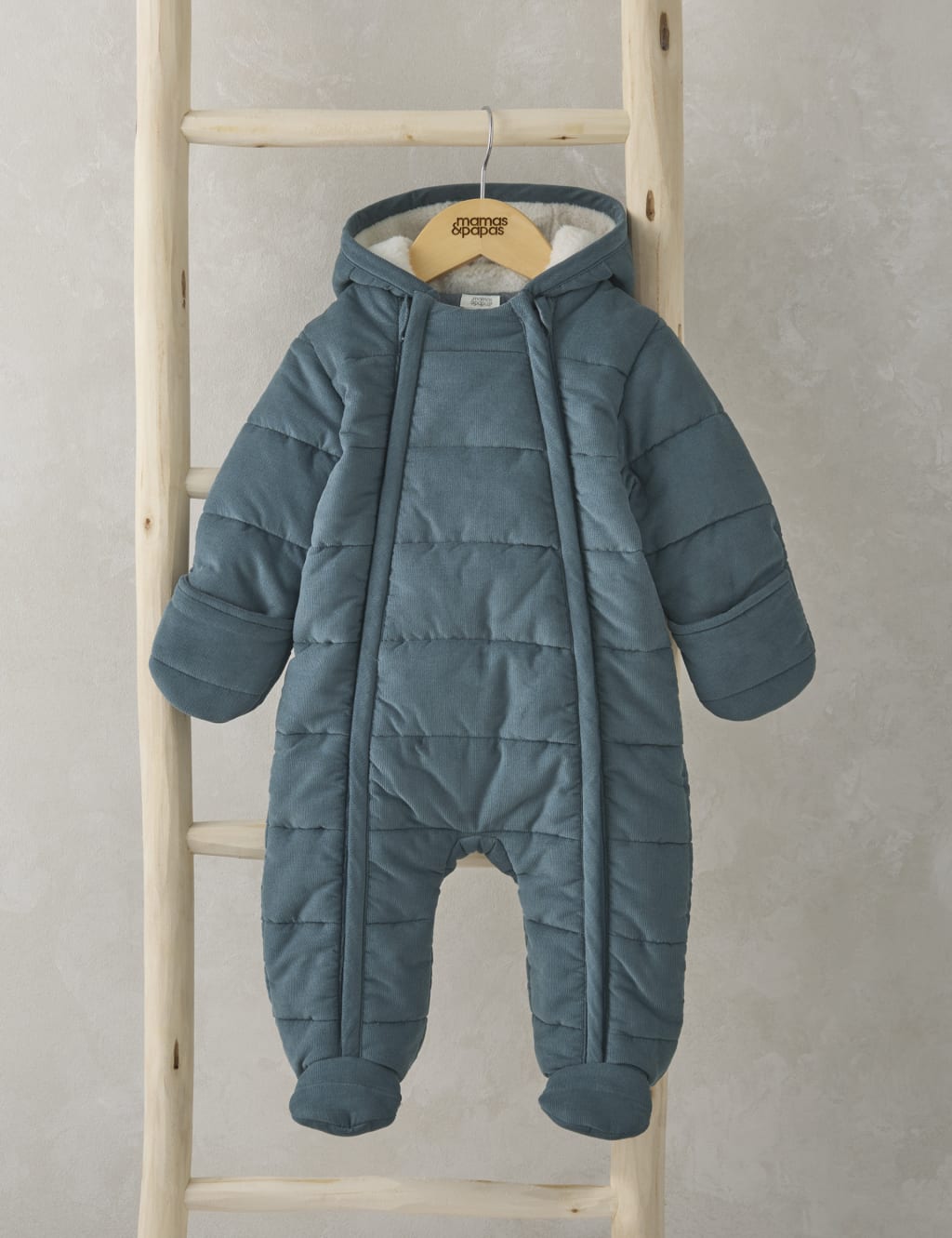 Pure Cotton Hooded Padded Pramsuit (7lbs-12 Mths) 1 of 2