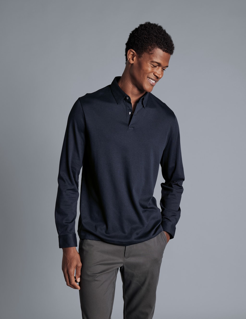 Pure Cotton Jersey Long Sleeve Polo Shirt Charles Tyrwhitt M S