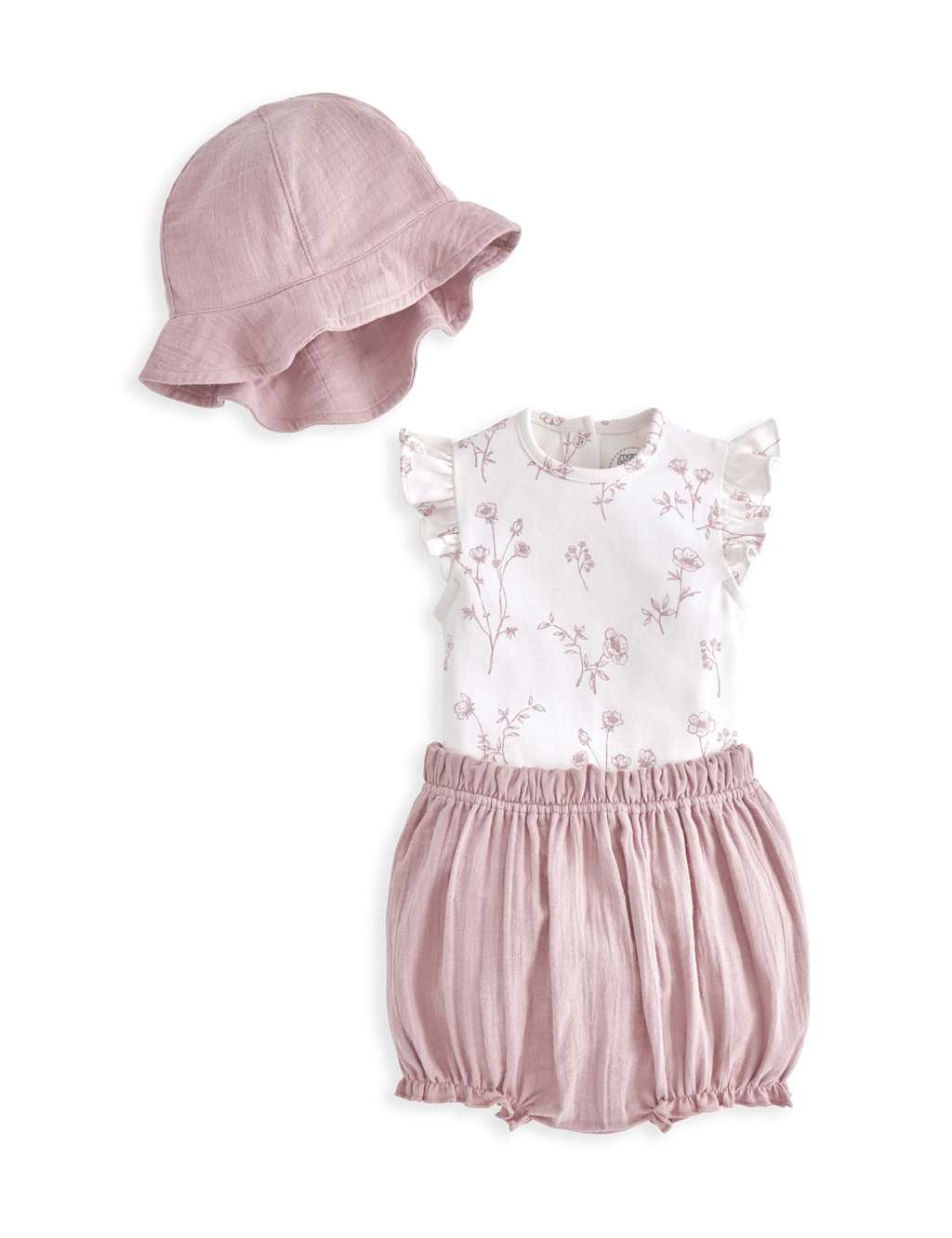 3pc Pure Cotton Floral Top & Bottom Outfit (0-12 Mths) 2 of 5