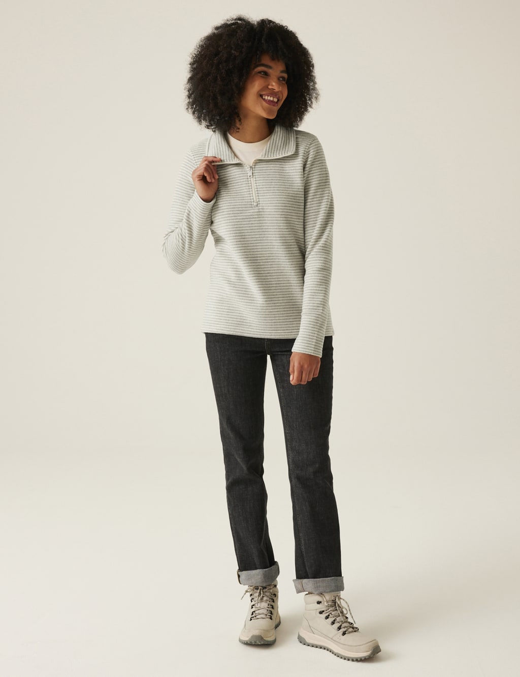 Solenne Striped Funnel Neck Half Zip Fleece 4 of 5