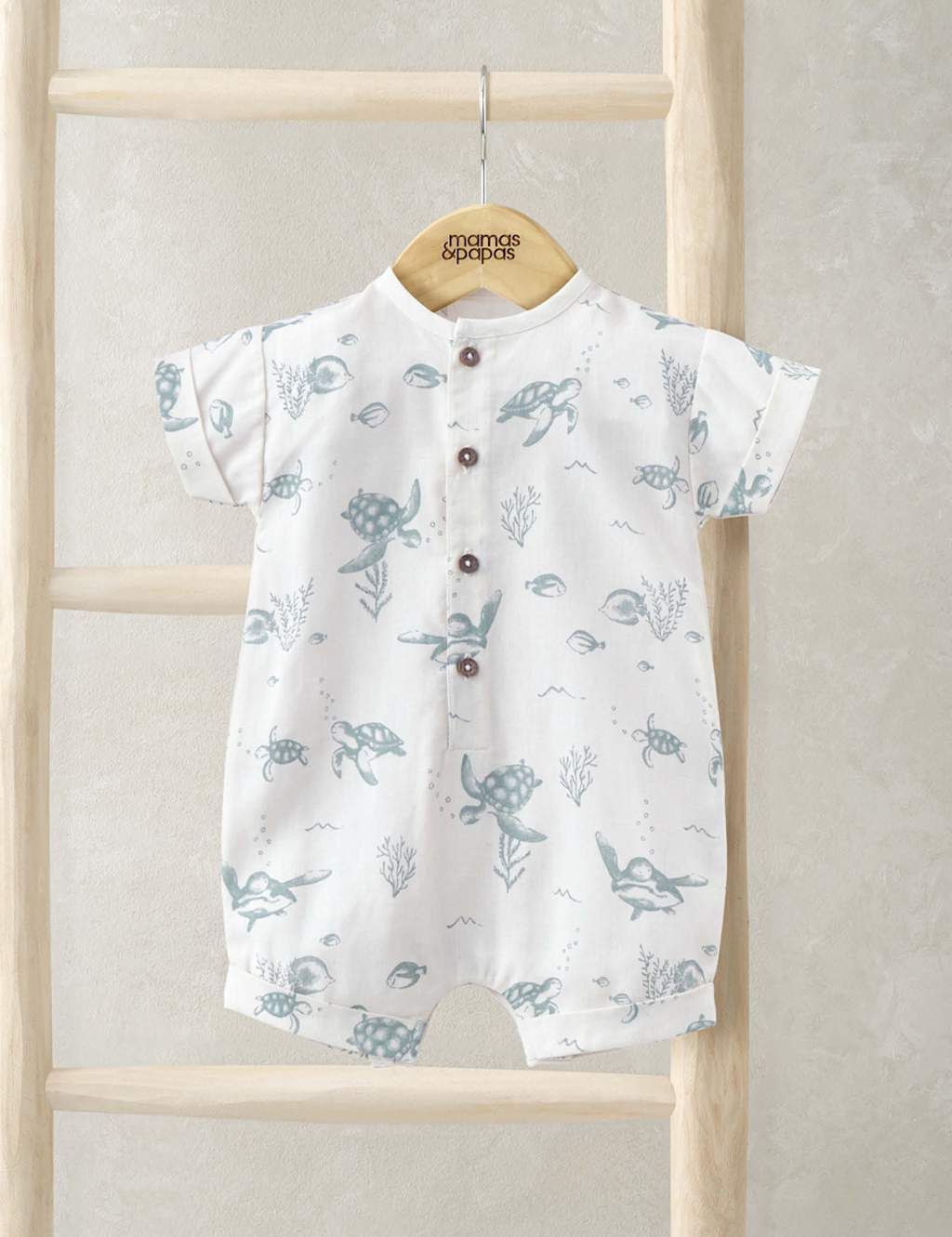 Linen Blend Turtle Print Romper (0-18 Mths) 1 of 2
