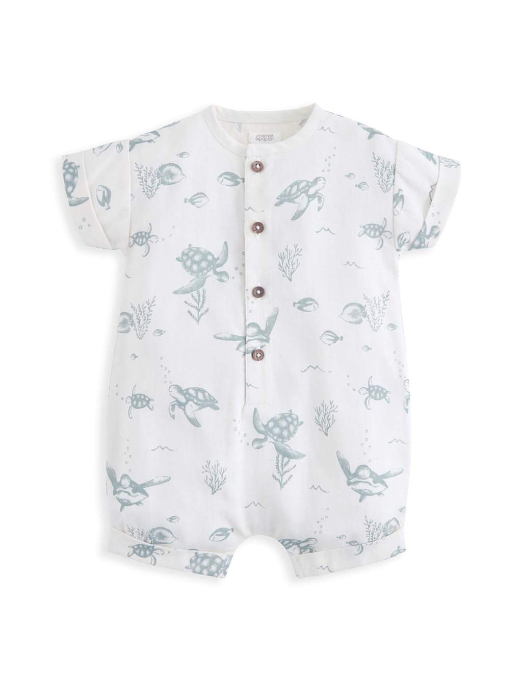 Linen Blend Turtle Print Romper (0-18 Mths) 2 of 2