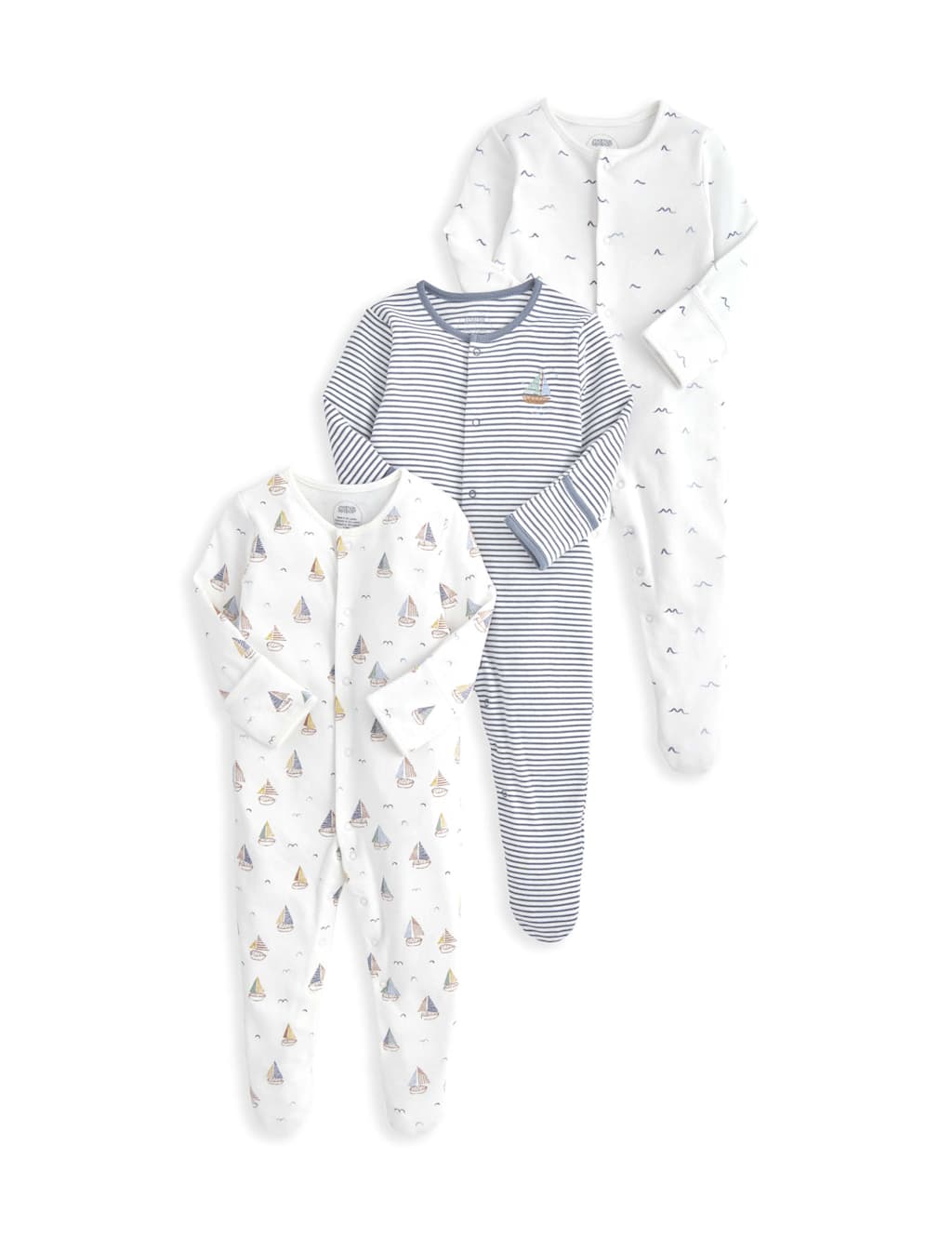3pk Pure Cotton Nautical Sleepsuits (0-24 Mths) 2 of 2