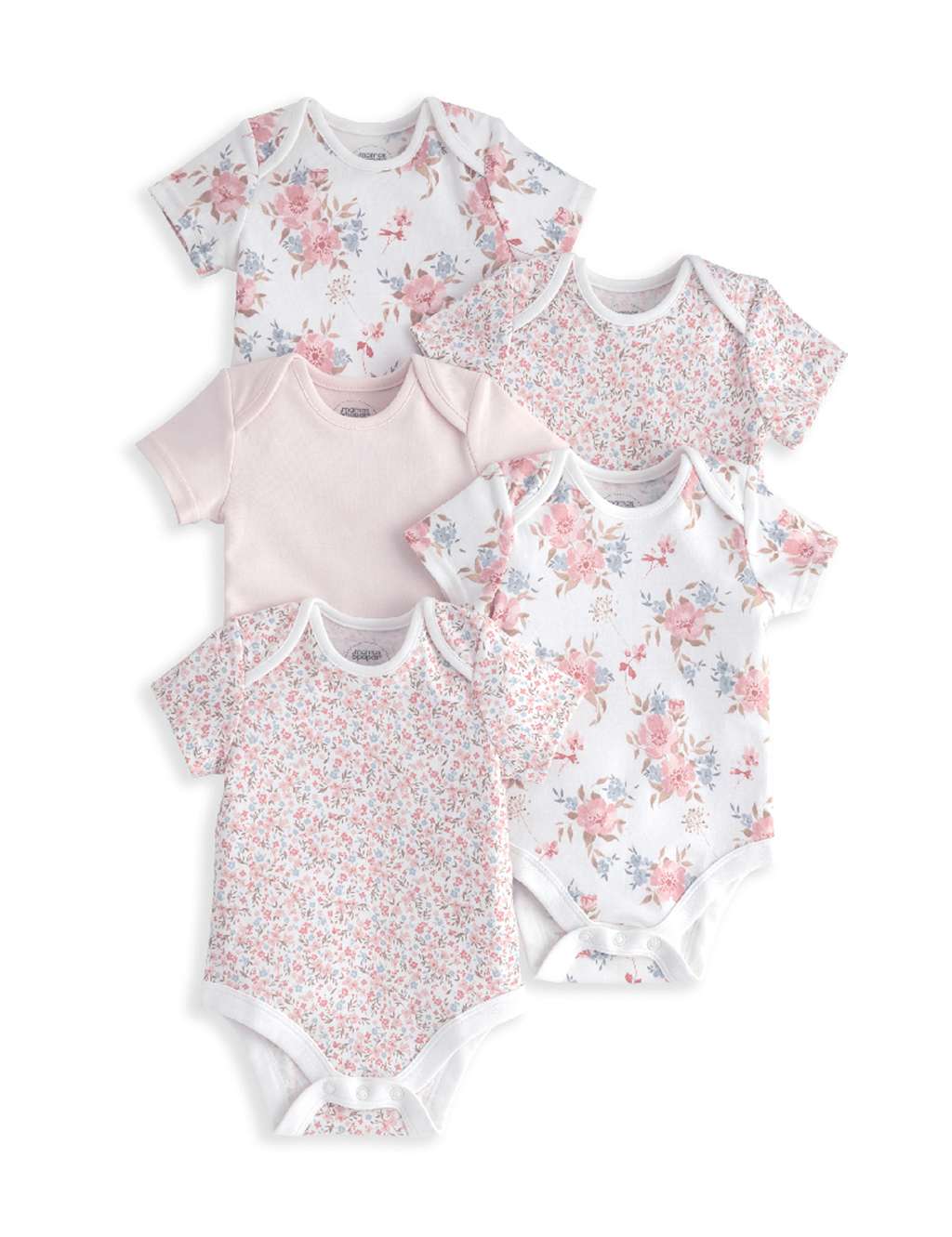 5pk Pure Cotton Floral Bodysuits (0-24 Mths) 2 of 2