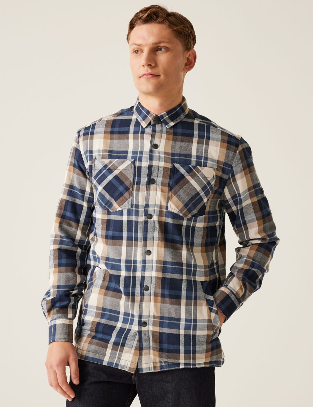 Thamos Cotton Blend Check Flannel Overshirt 1 of 7