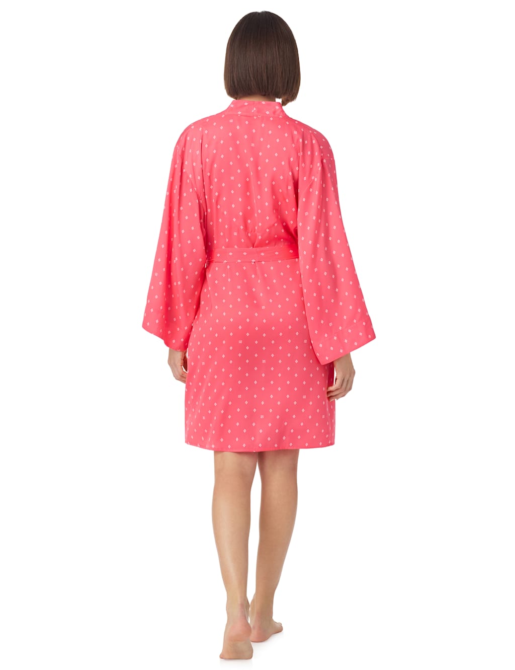 Satin Geometric Tie Short Kimono Robe 2 of 4