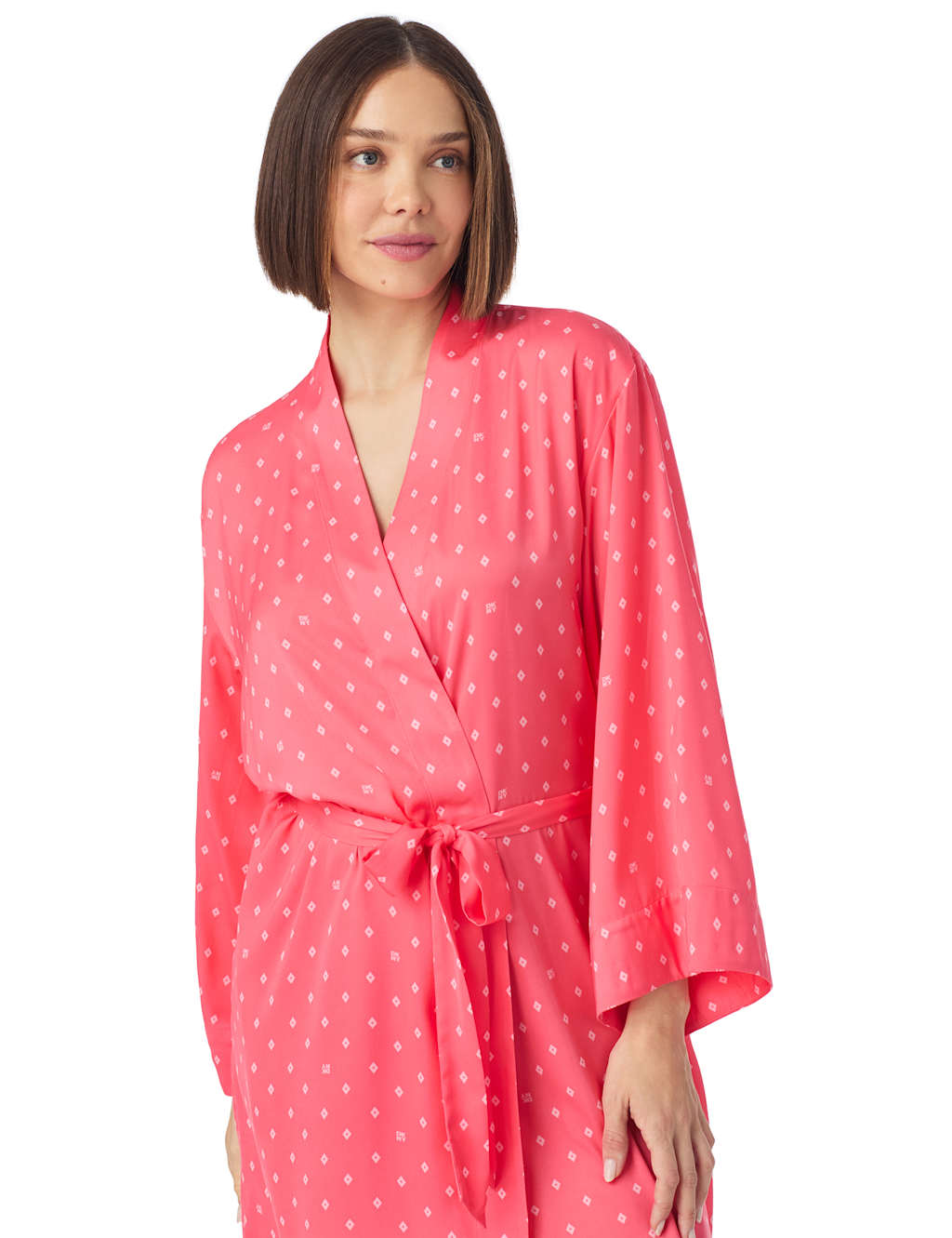 Satin Geometric Tie Short Kimono Robe 4 of 4