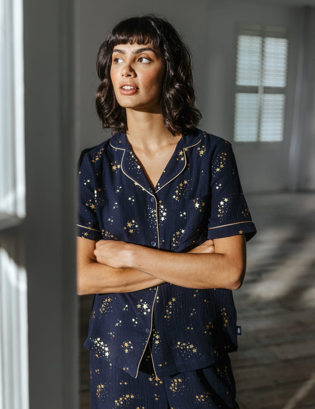 Pure Cotton Stars Foil Print Pyjama Set 1 of 4