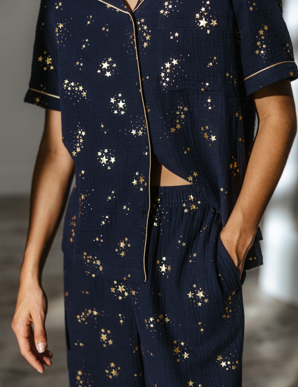 Pure Cotton Stars Foil Print Pyjama Set 4 of 4