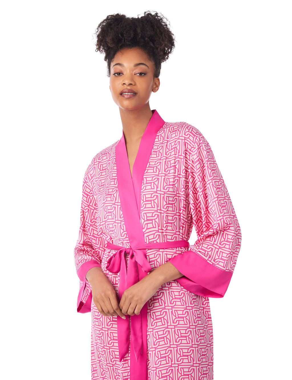 Pink satin kimono robe cheap
