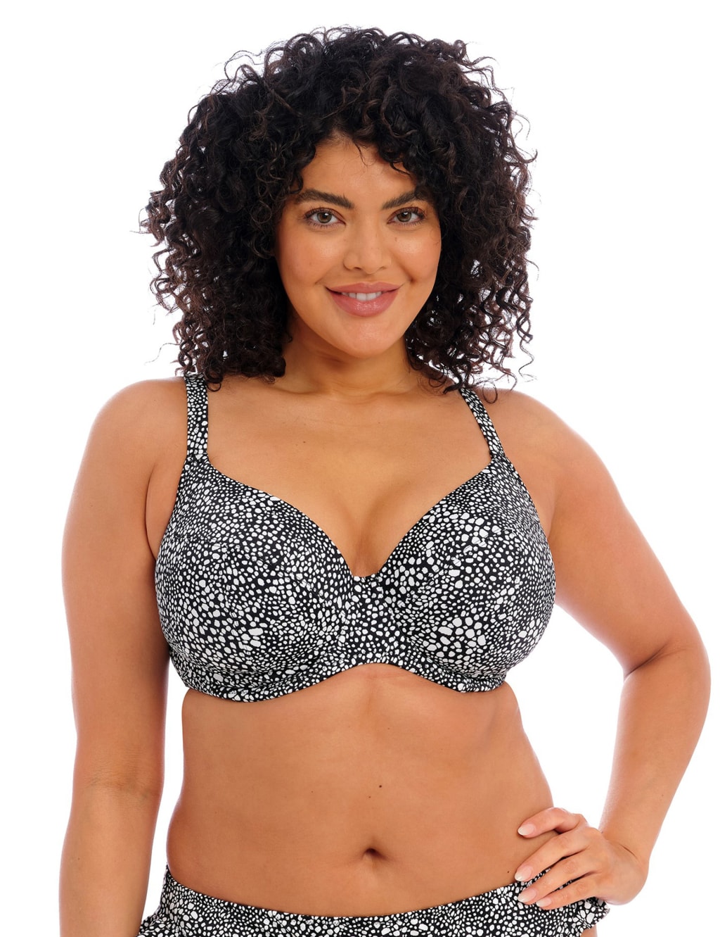 Printed Wired Plunge Scoop Neck Bikini Top Elomi M S