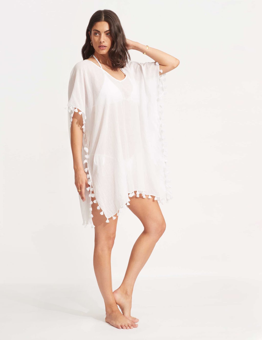 Amnesia Pure Cotton Tassel Beach Cover Up Kaftan 2 of 5