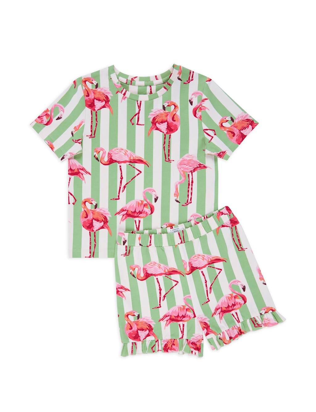 Cotton Rich Striped Flamingo Print Pyjamas (1-12 Yrs) 2 of 3