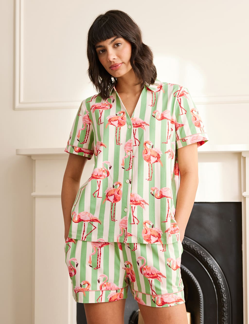 Cotton Rich Striped & Flamingo Shortie Set 2 of 5