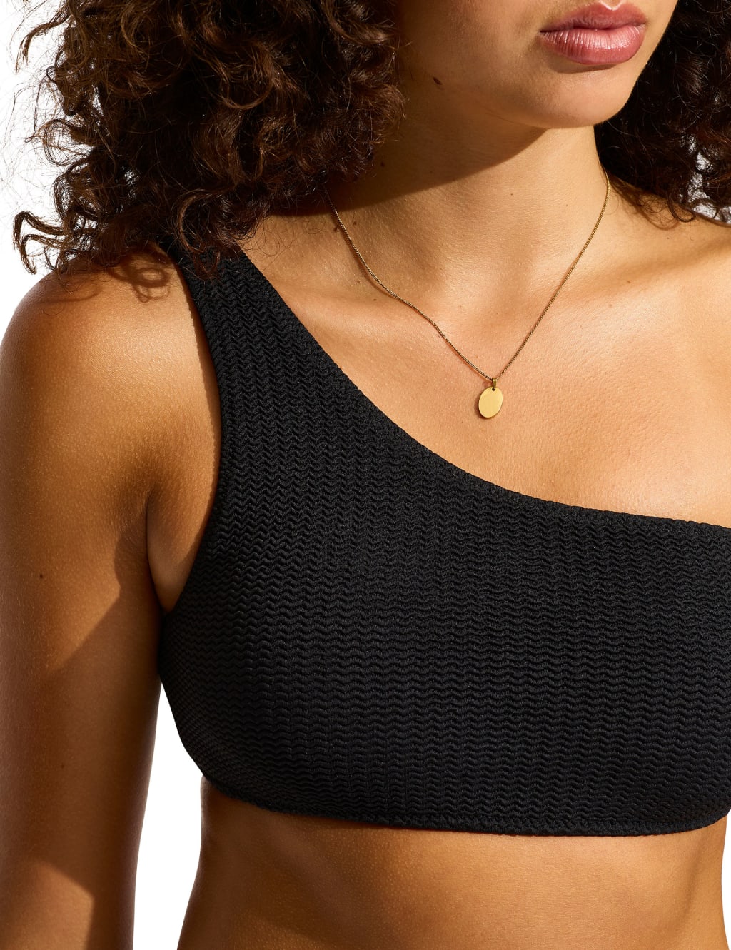 Sea Dive Textured One Shoulder Bikini Top 2 of 3