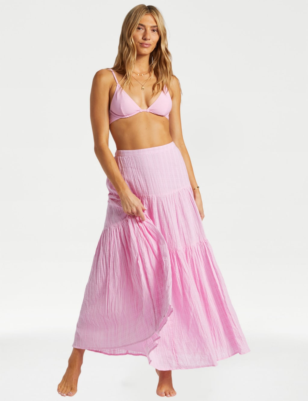 Sol Pure Cotton Textured Maxi Tiered Skirt Billabong M S