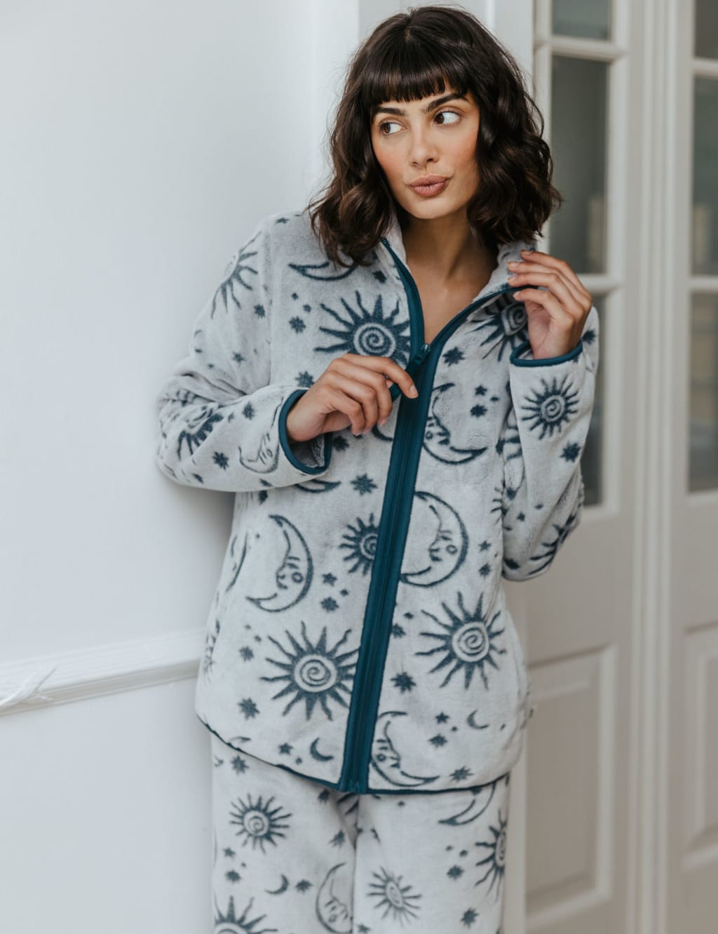Fleece Celestial Print Wide Leg Pyjama Set Chelsea Peers M S